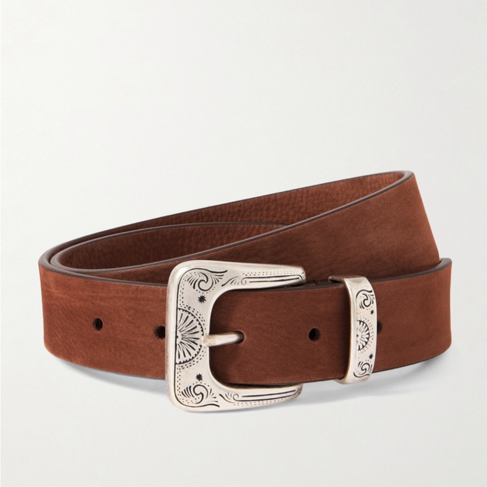 Anderson’s Nubuck Brown Leather Belt with Silver tone Buckle-sz 80